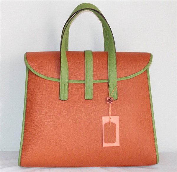 Best Hermes FeuDou Bag Orange/Green 509095 - Click Image to Close
